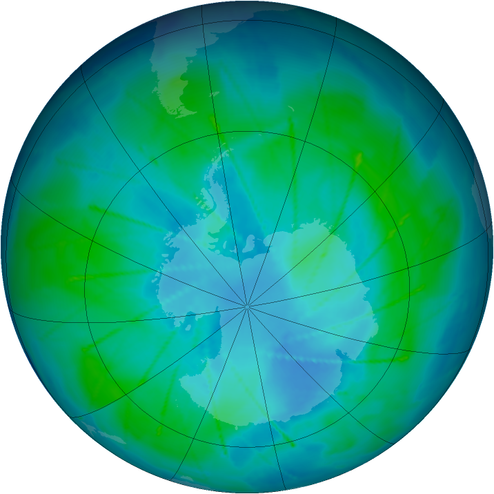 Antarctic ozone map for 13 February 2010
